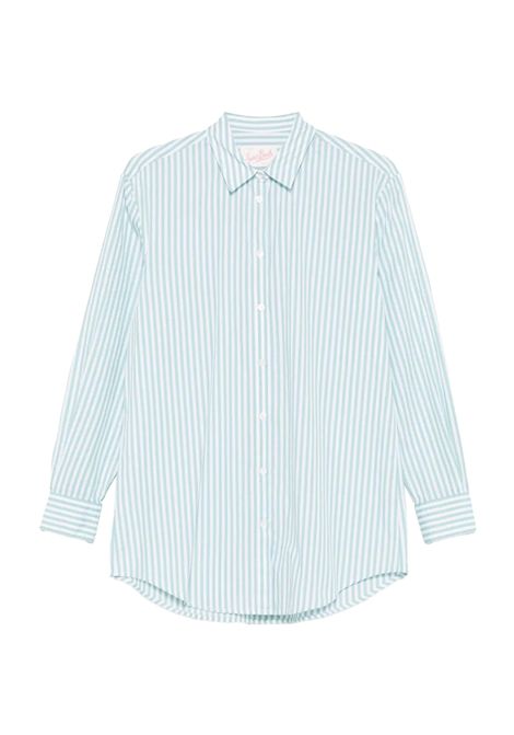 Camicia MC2 Saint Barth Brigitte donna BRIGITTE03865H Verde righe bianche colletto a punta spalle scese ricamo MC2 SAINT BARTH | Camicie | BRIGITTE03865H53